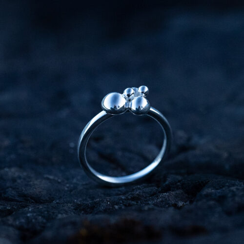 A silver sphere ring made from 925 sterling silver